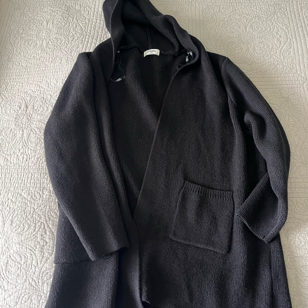 Black Hooded Knit Cardigan